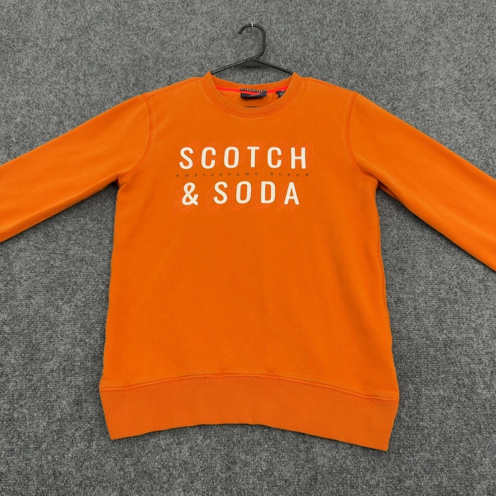 Scotch & Soda Sweatshirt Mens S Orange Cotton Graphic Crewneck Casual Streetwear